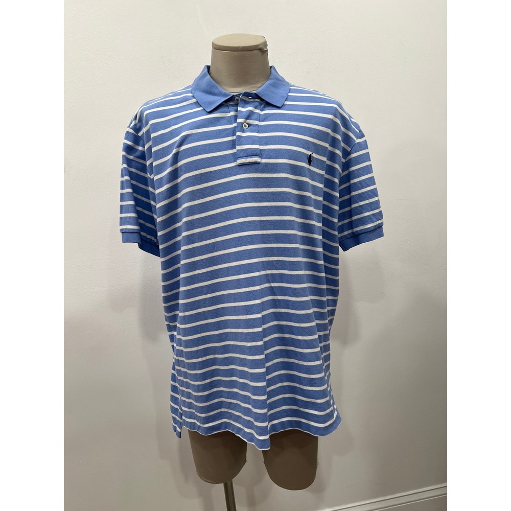 Polo Ralph Lauren Striped Polo Shirt Men XXL Blue White Short Sleeve Pony Logo